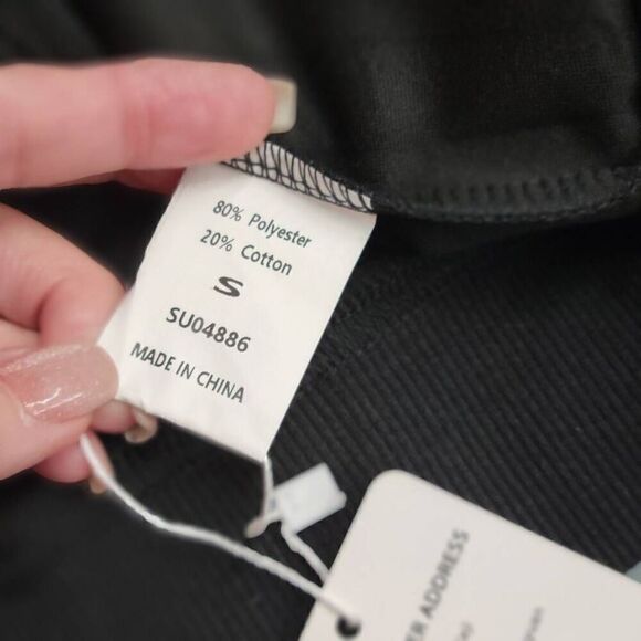 Wenlia Black Hoodie V Neck Side Slit Casual Sweatshirt Long Sleeve Pullover - Picture 9 of 10